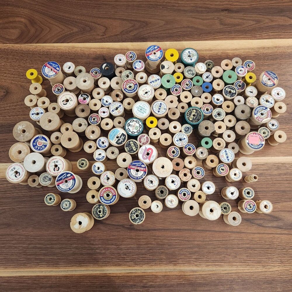 Vintage Lot of 177 Empty Wooden Thread Spools Arts Crafts DIY Cottage Cabin